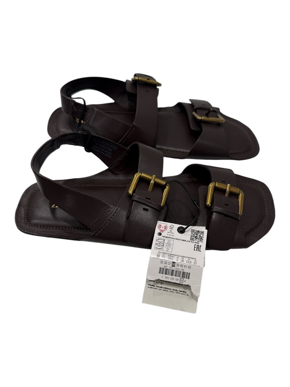 Zara LEATHER DOUBLE STRAP BAREFOOT SANDALS size 38 US 7.5 - Picture 9 of 9